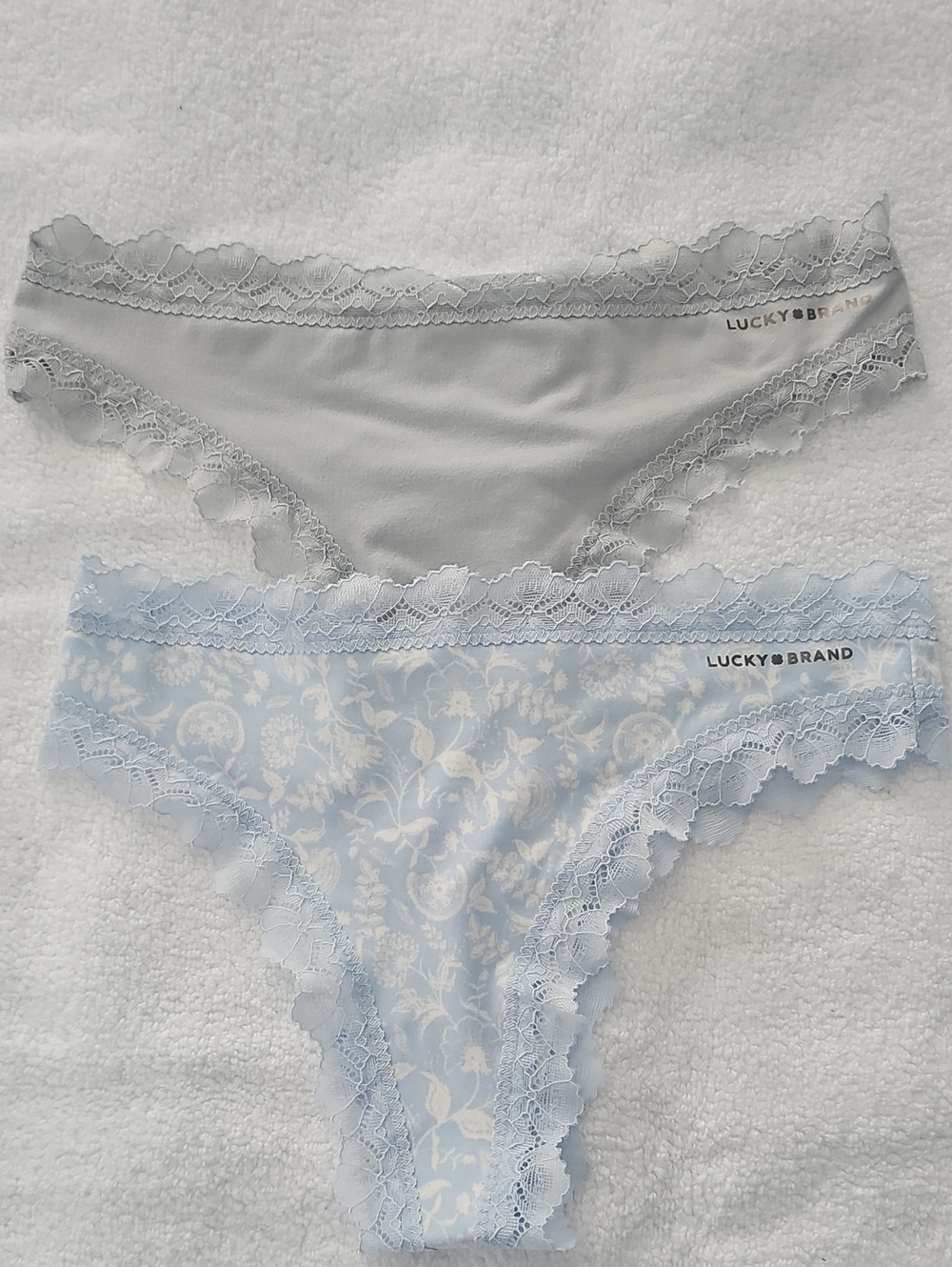 Lucky Brand Lace-Trim Hipster Panty Set in Light Blue & Gray